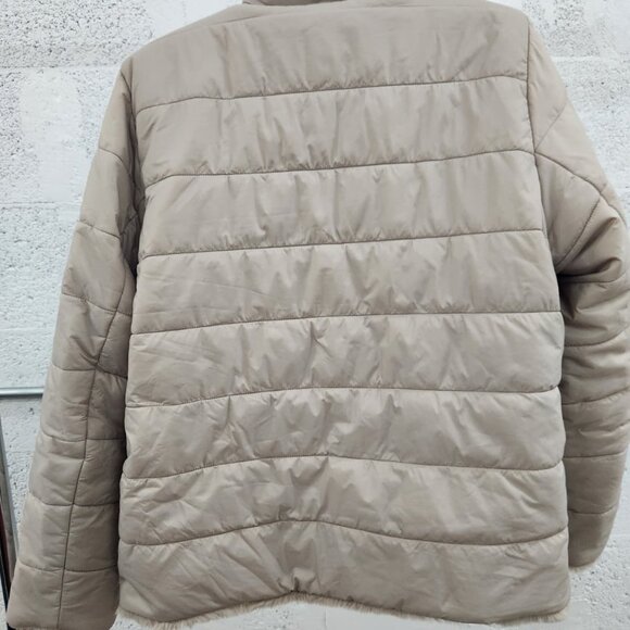 NWT Nicole Miller Reversible Faux Fur Puffer Jacket Tan Size Small - Picture 9 of 16